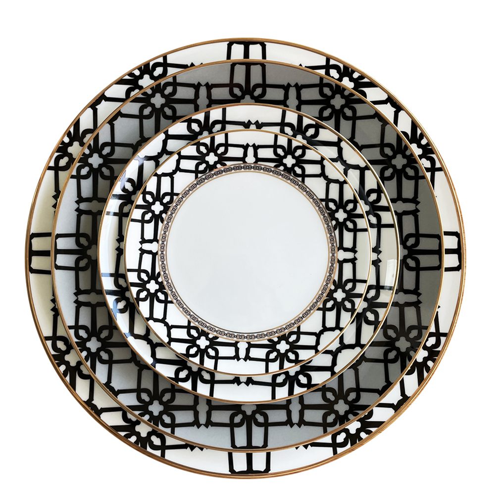 4tlg. Porzellan Teller-Set Château Metro Chic mit goldrand